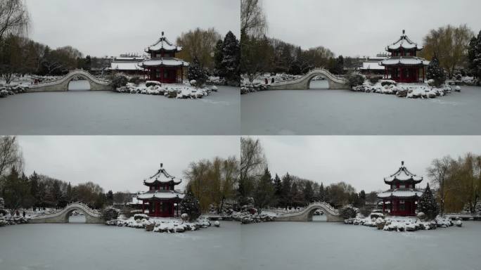 4k航拍保定古莲花池雪景