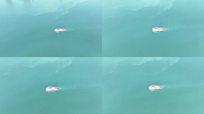 俯拍海洋船只俯视货轮俯瞰轮船航行远洋运输