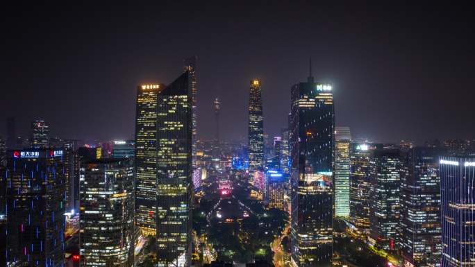 【4K】航拍广州中轴线夜景延时