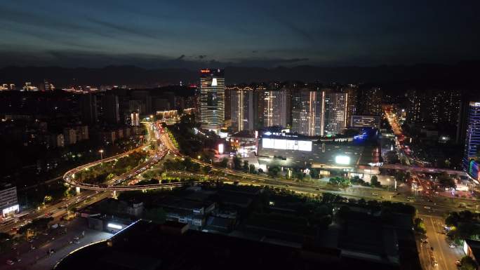 福建省福州市晋安区东二环泰禾广场夜景航拍