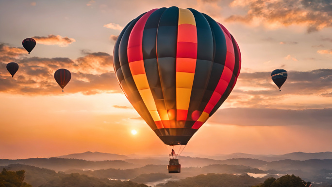 热气球飞行 热气球飞翔梦想日出彩色热气球