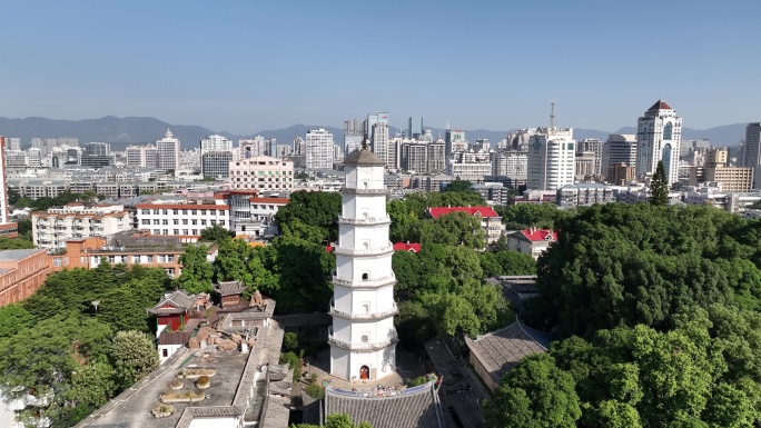 福建省福州市鼓楼区白塔定光寺于山公园航拍