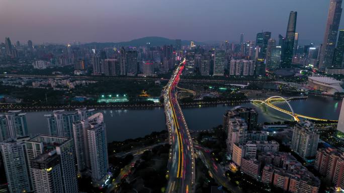 广州大道夜景航拍