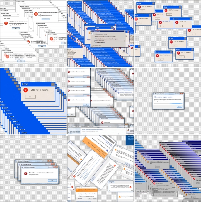 11款电脑弹窗卡顿BUG死机报错素材合集