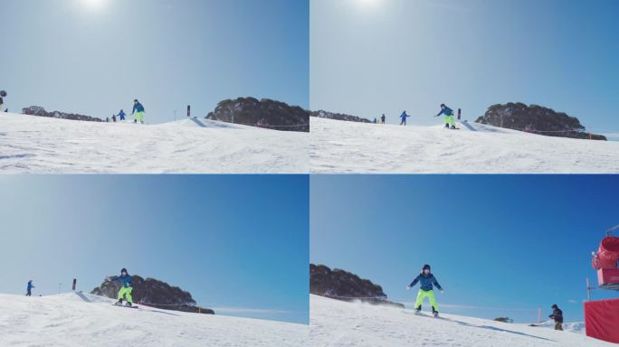 在美丽的雪域天堂享受单板滑雪