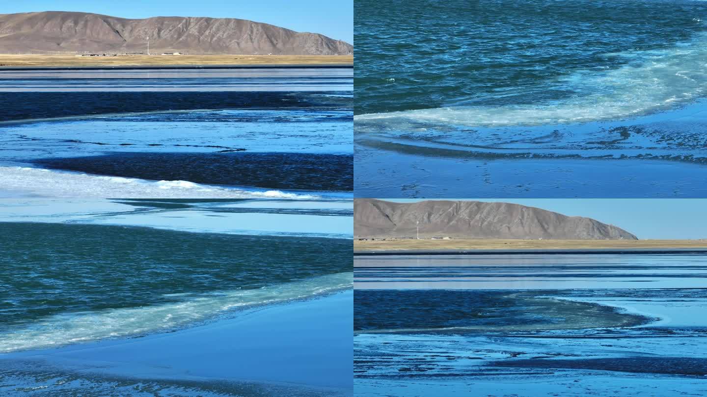 青海湖结冰冰川冰雪融化