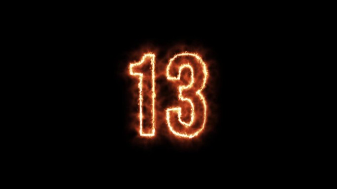 数字13在黑色背景上的火焰动画。