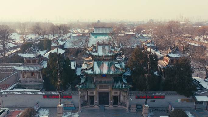 航拍聊城山陕会馆雪景