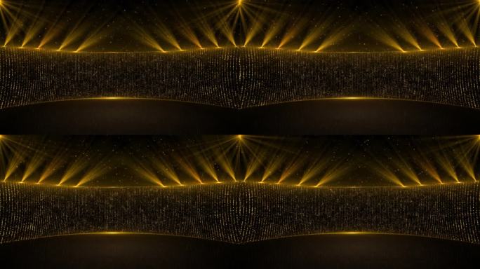 4K 3D豪华黄金光闪闪发光的颗粒爆炸颁奖舞台闪闪发光的颁奖活动。粒子,