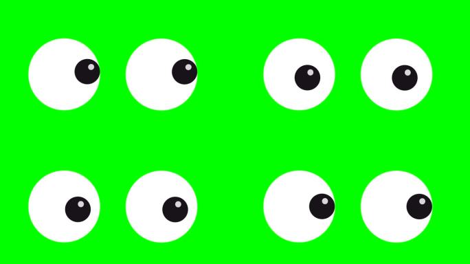 卡通简单眨眼看着愤怒的眼睛上绿屏插入，色度键绿屏图形运动天气图标。超高分辨率。