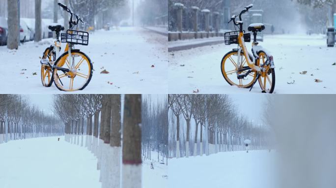 北京冬季街道雪景4k视频素材