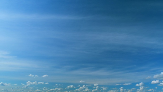 蓝天上飞舞的白云。蓝天背景与许多层小云。间隔拍摄。
