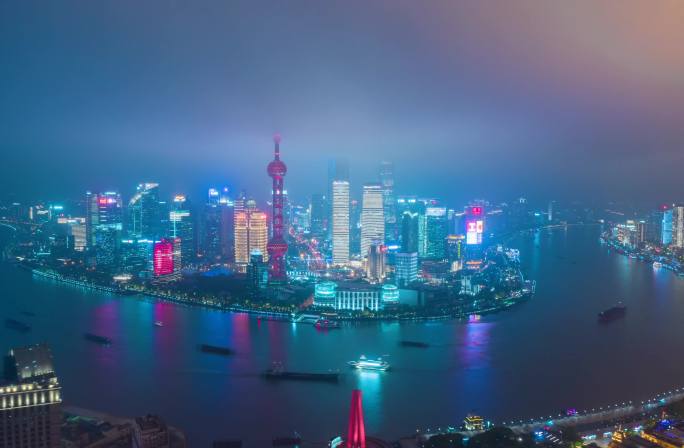 上海陆家嘴CBD夜景航拍5K
