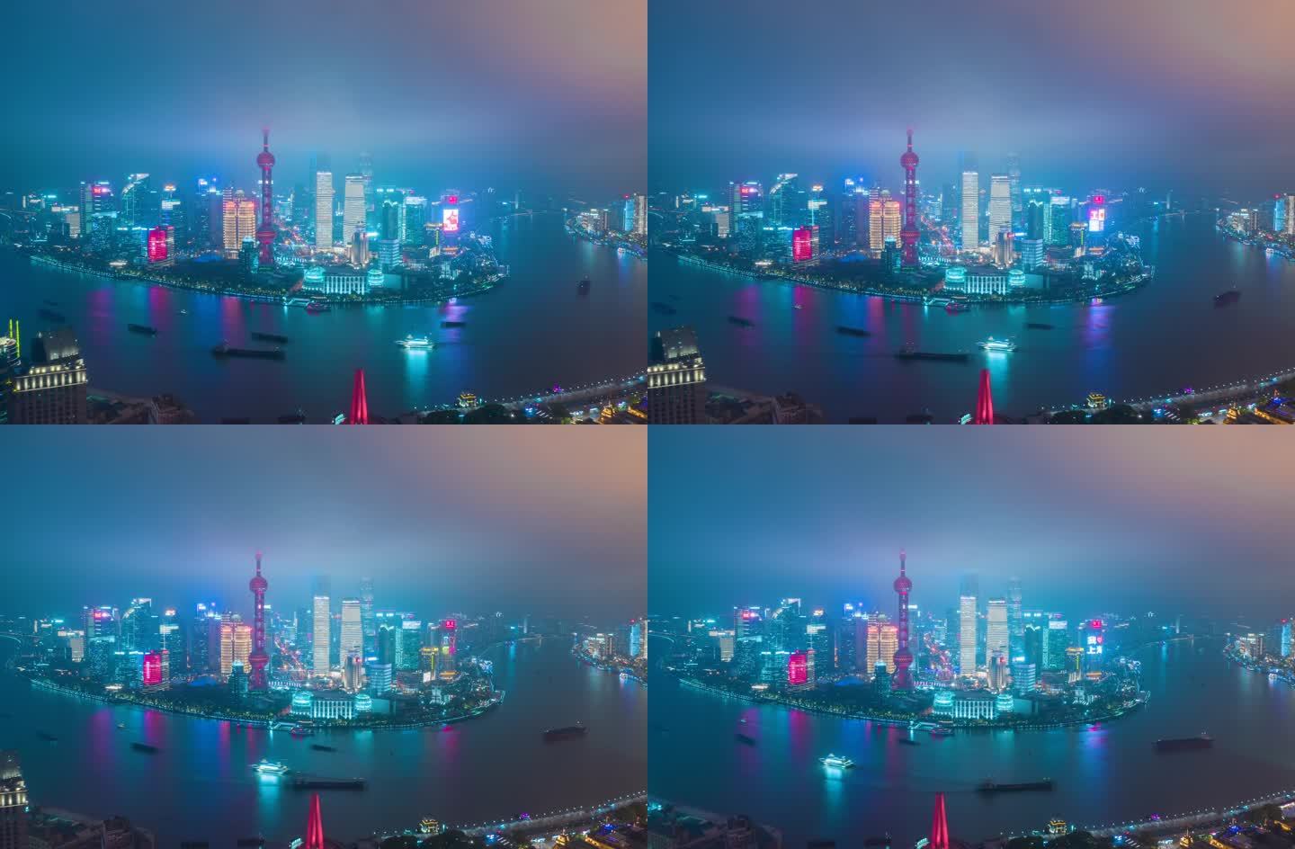 上海陆家嘴CBD夜景航拍5K