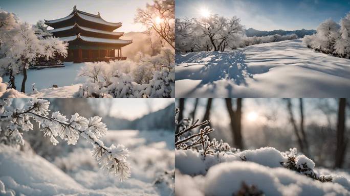 寒潮降温降雪雨雪天气唯美冬天冬季雪景东北