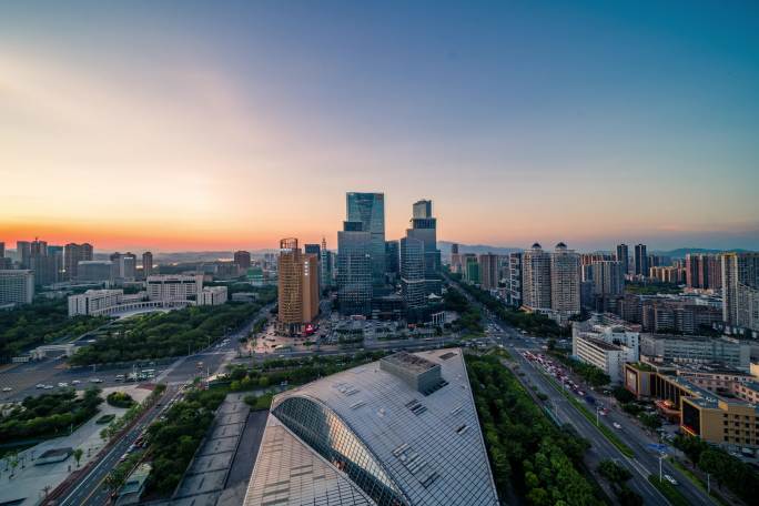 惠州CBD日落日转夜延时