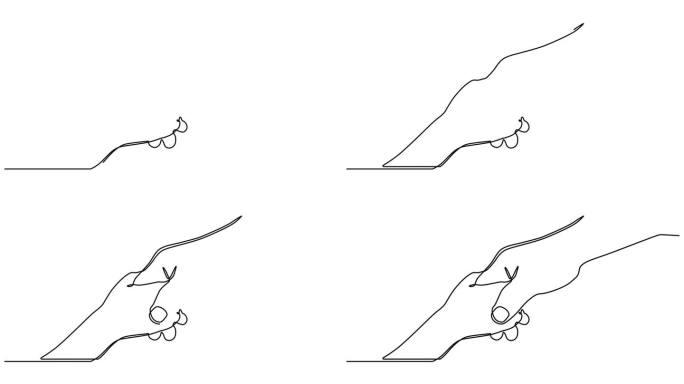 连续线动画视频的父母握着一个小的孩子的手。裁剪后的小孩握着大人手指的画面。