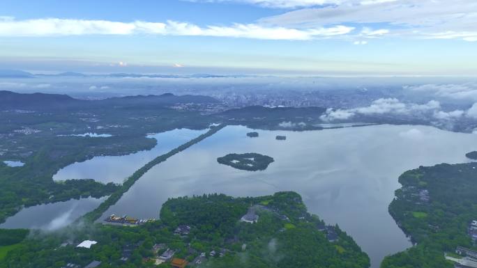 杭州西湖平流雾航拍航拍