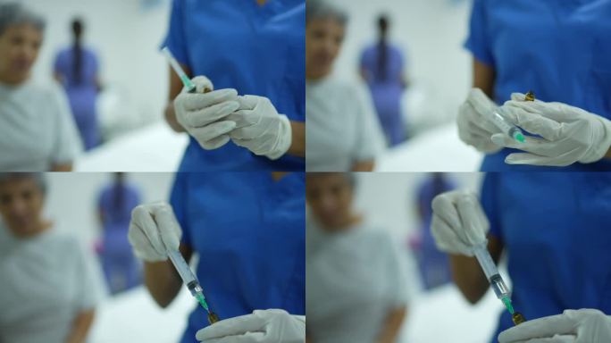 一位女护士在医院准备疫苗的特写