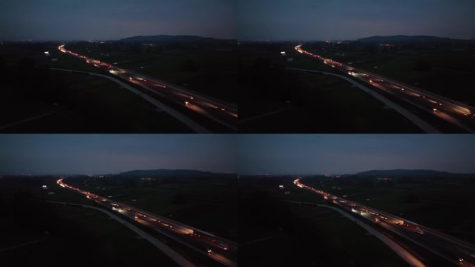 斯洛文尼亚公路在夜间的鸟瞰图