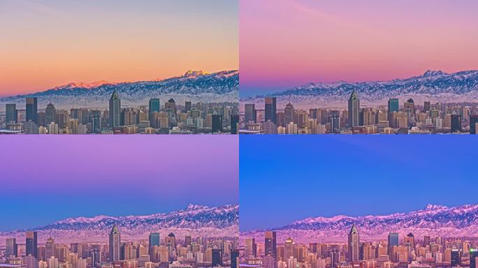 天山区日转夜 博格达峰 夜景 雪山