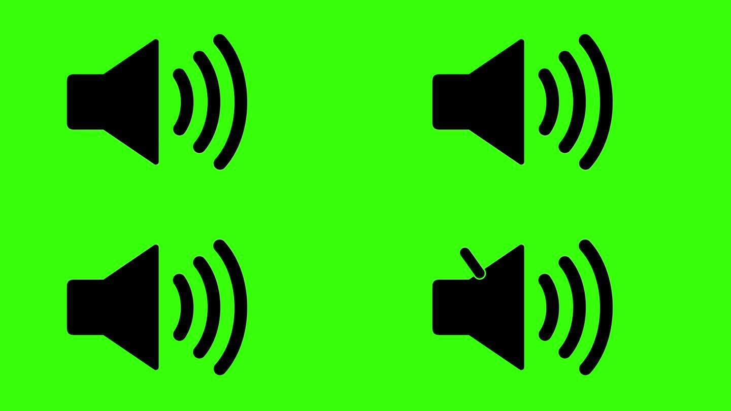 静音声音或音频。静音模式图标动画在绿色屏幕。切换音量按钮哑动画符号