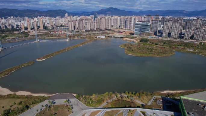 航拍莆田市玉湖环状公园