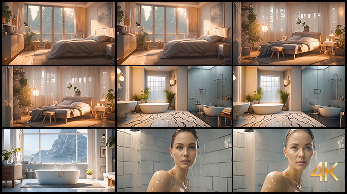 温暖氛围感卧室 高端别墅设计效果 淋浴间