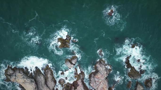 4K航拍俯视 海浪 海洋浪花海波 海岛