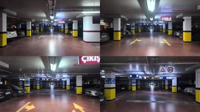 现代化的地下停车场。商场停车场。