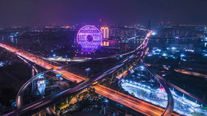 广州圆夜景航拍延时