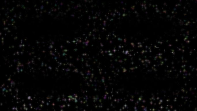 彩色恒星向外运动的闪光粒子效果材料(黑色背景)