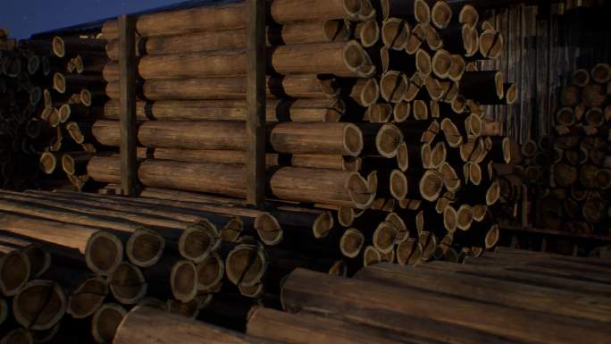 夜晚木材堆积地