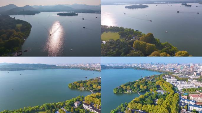 浙江杭州西湖景区美景航拍旅游风景大自然风