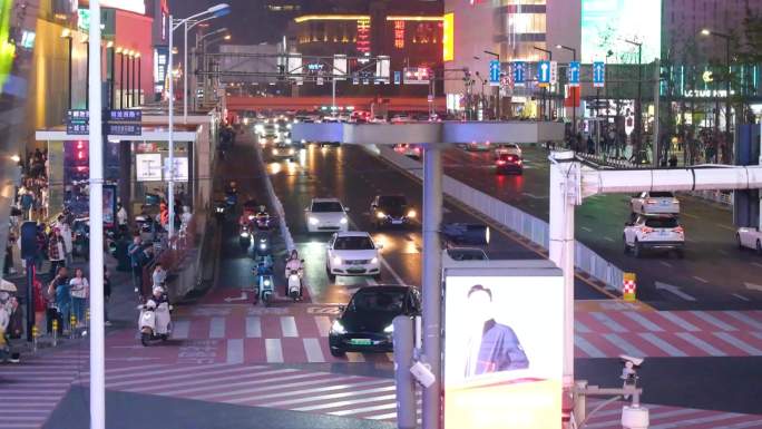 长沙黄兴广场五一广场夜晚夜景车流交通车辆