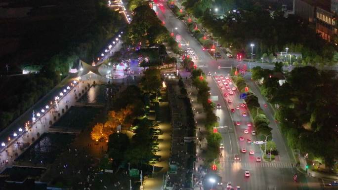 江西南昌红谷滩区夜晚夜景航拍高楼大厦摩天