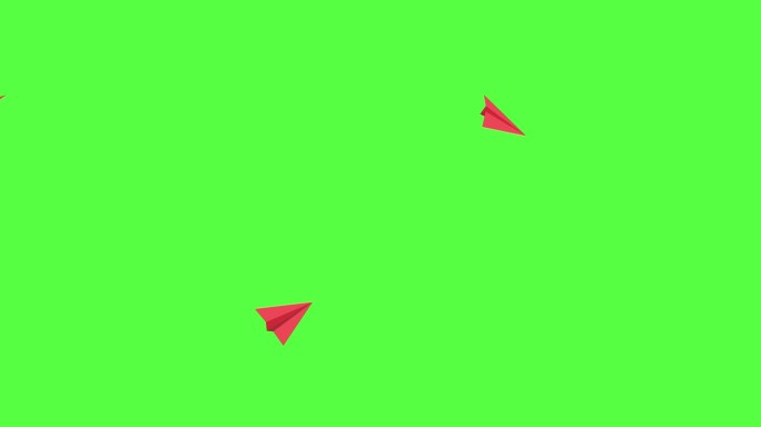 手工折纸飞机飞行在绿色的背景。二维动画