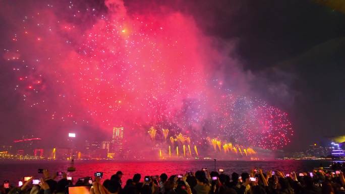 香港维多利亚港跨年烟花焰火全程