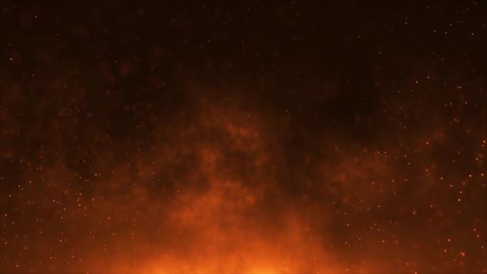 3 d动画。燃烧的橙色火花从大火中升起。