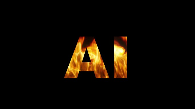 “AI”这个词在黑色背景和白色背景上燃烧着火焰。燃烧的信件。