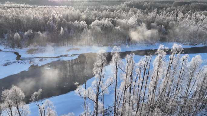 雪原冰河晶莹树挂冻雾朝阳