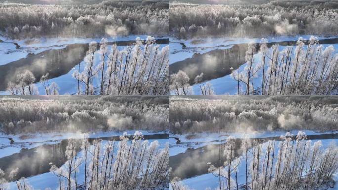 雪原冰河晶莹树挂冻雾朝阳