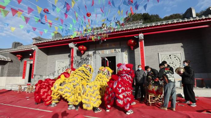 舞狮子 庆典活动 祠堂 烟花 非遗文化