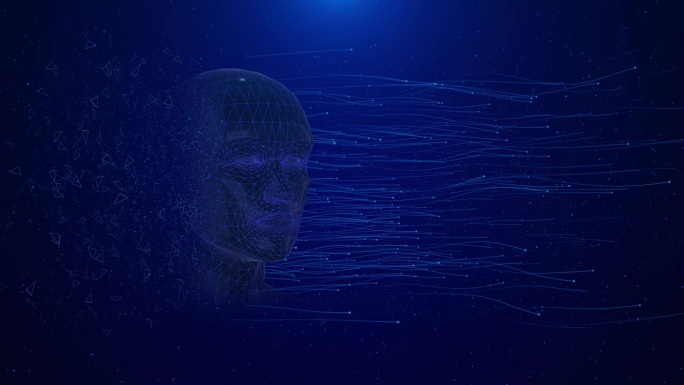 4K3D数字人脸网络安全。科幻小说，机器学习，神经网络动画背景。