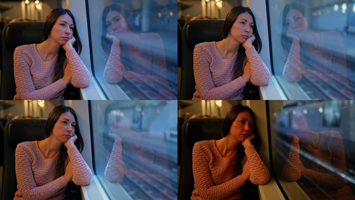 哥本哈根，一名坐在火车上的沉思女子