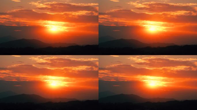 山峰晚霞日落黄昏山脉唯美夕阳群山远山风景