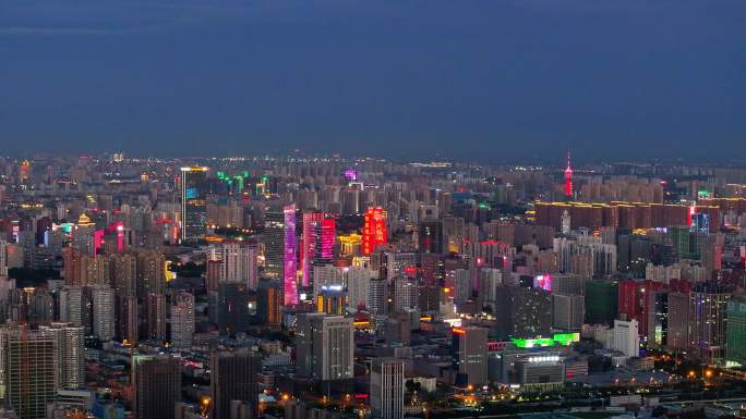 城市道路夜景航拍蓝调