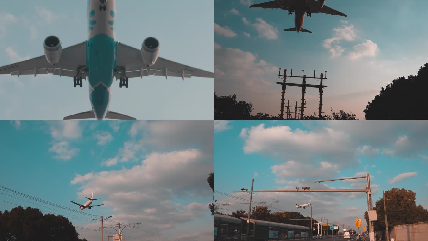 飞机降落从头顶飞过多个视频合集