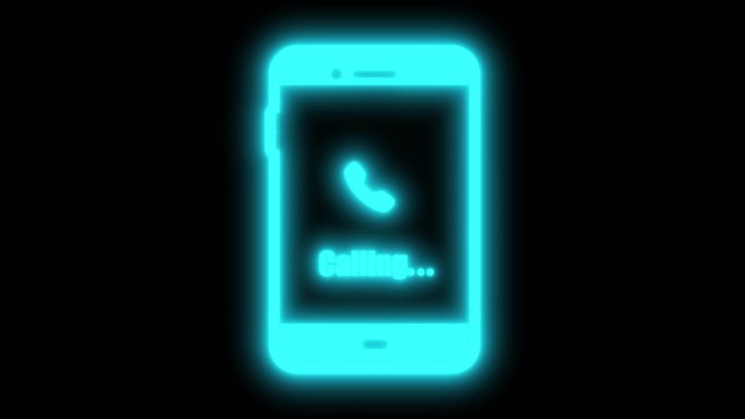 霓虹灯发光的智能手机呼叫图标在黑色背景上动画。