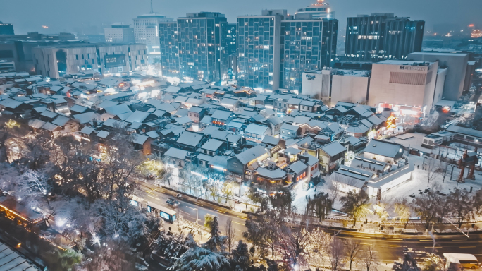 （高品质）济南雪景下雪夜景航拍4K